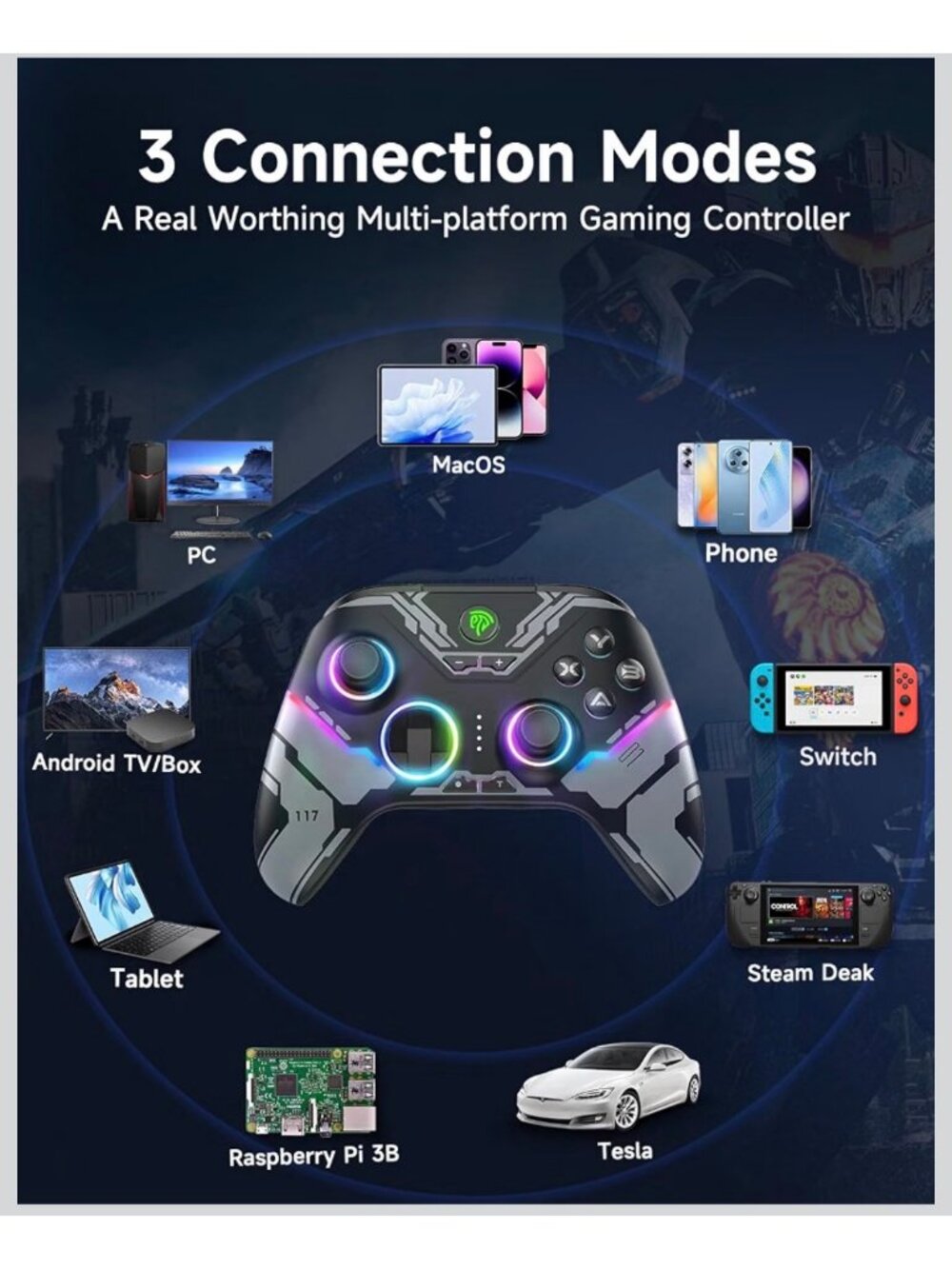 EasySMX X15 Wireless/Bluetooth Gaming Controller PC/Switch/Android/iOS/Steam RGB - Picture 8 of 11